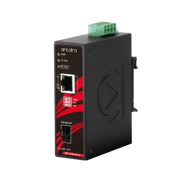 Compact Industrial Gigabit IEEE 802.3bt Ethernet-to-Fiber Media Converter
